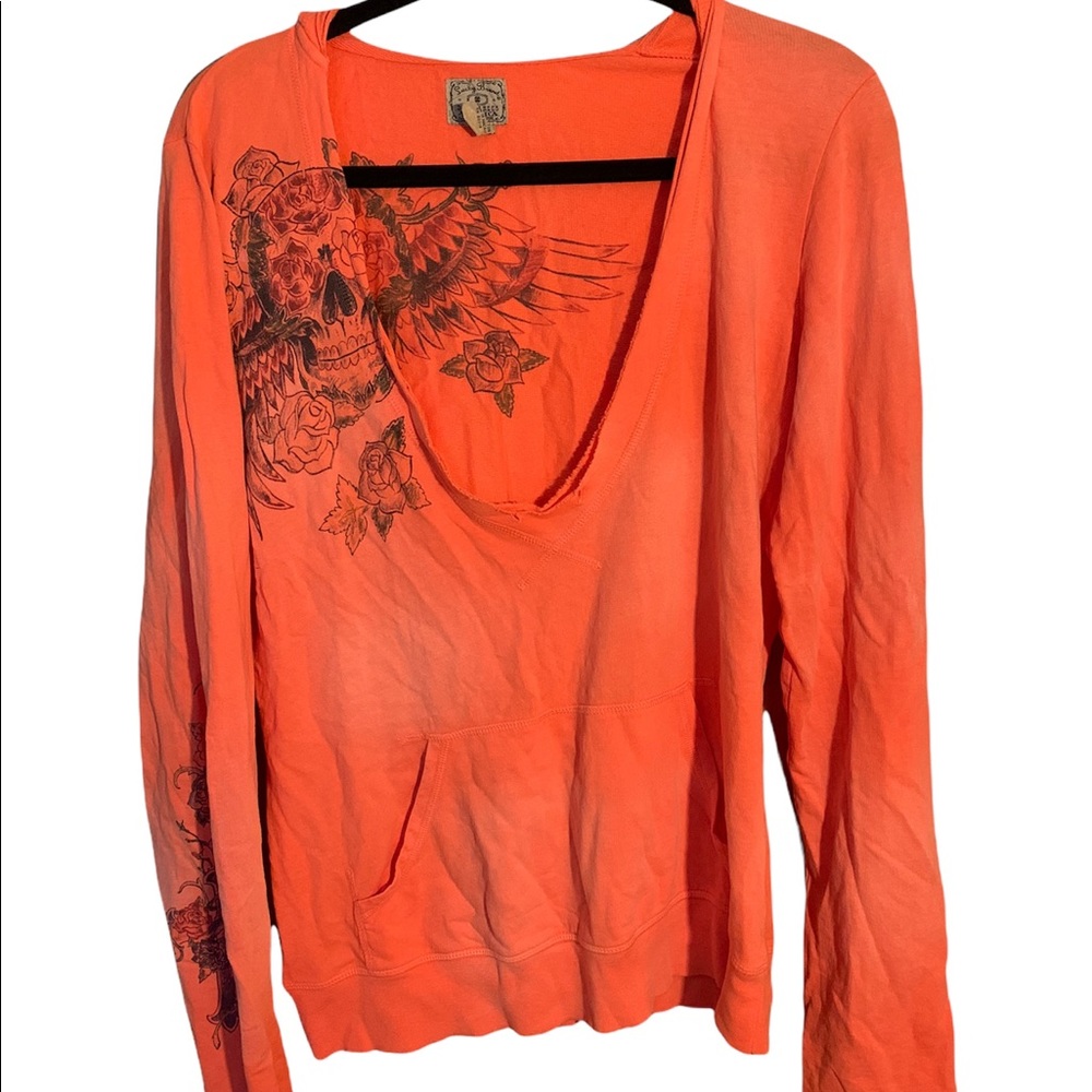 Lucky Brand Skull Long Sleeve Hooded Top